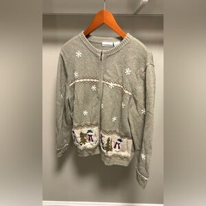 Croft & Barrow Embroidered Wool Angora Blend Zip Christmas Cardigan Sweater XL